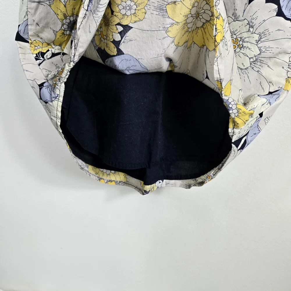 Gap Kids Girls Yellow Gray Floral Short Sleeve Button Shirt Dress‎ Medium Preppy